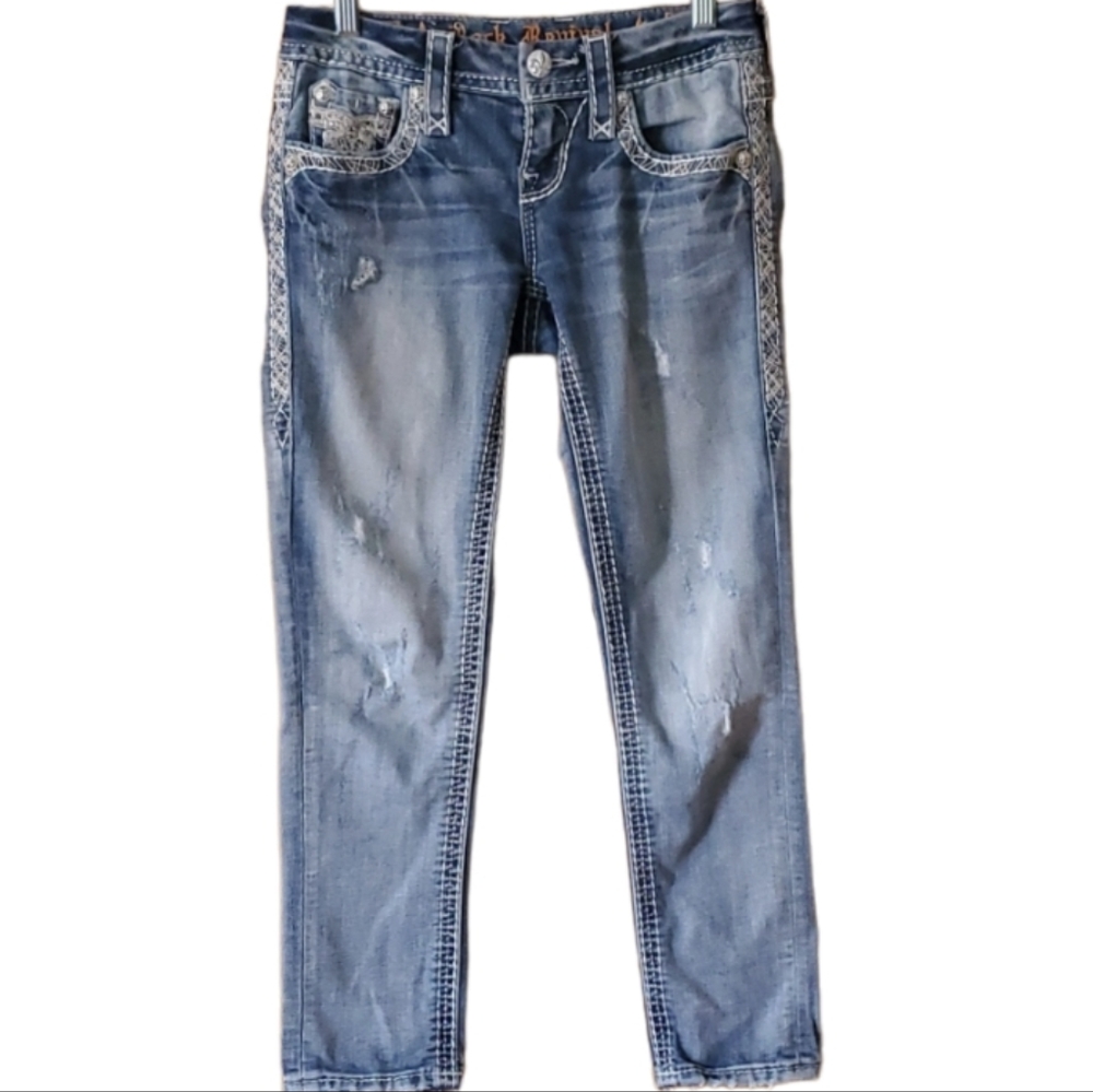 Rock Revival Womans Betty Skinny Crop‎ Embroidered Denim Jeans Size 24